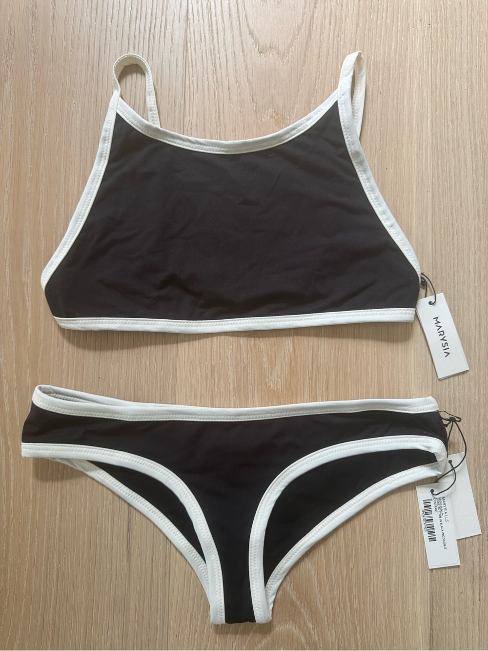 Marysia Swim Black with White Trim High-Neck Bikini Set